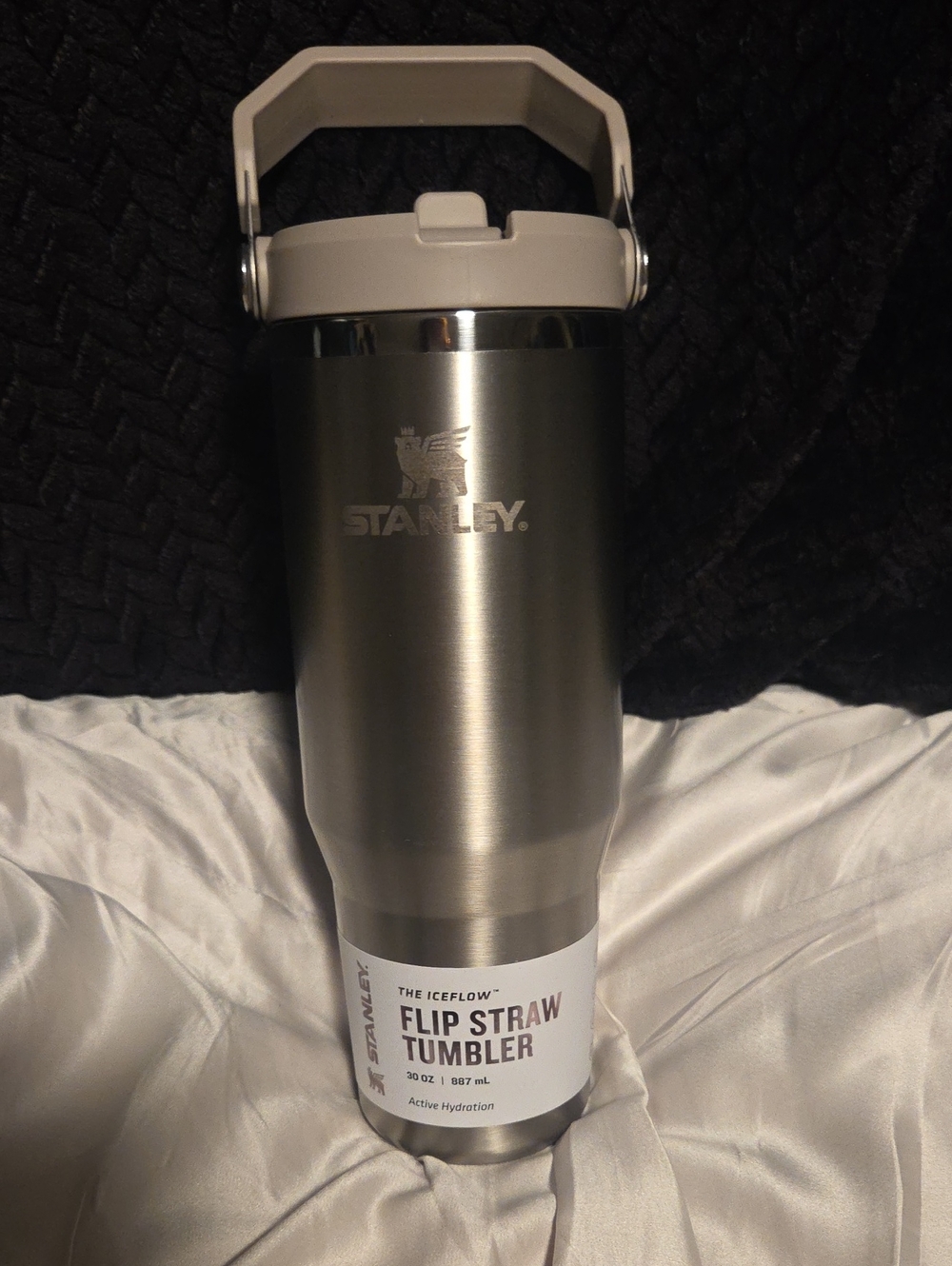 Stanley 30 oz Silver Flip Straw Tumbler - White Handle